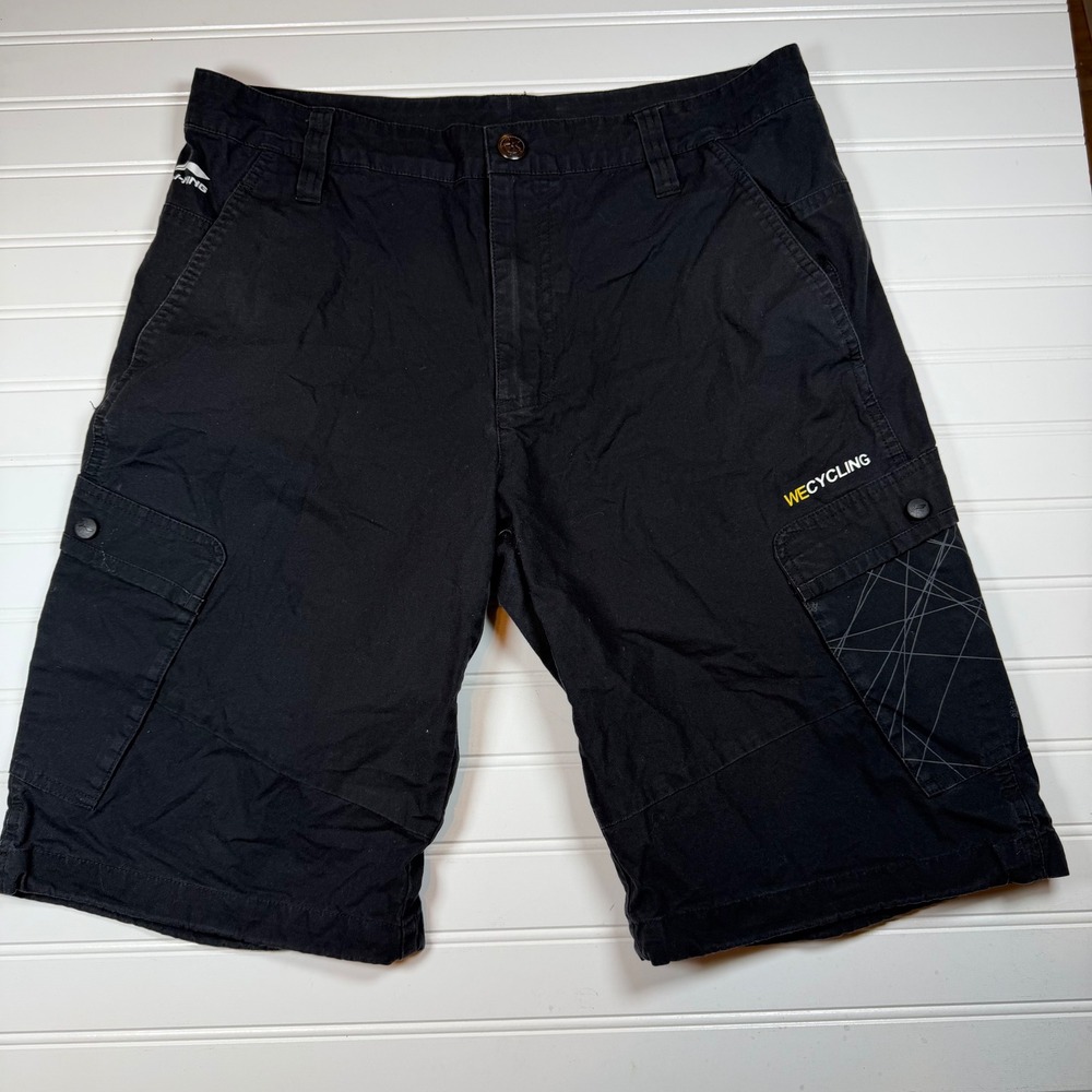 Li-Ning WECYCLING Mens Black Cotton‎ Cargo Cycling Shorts Size XL 34 Waist